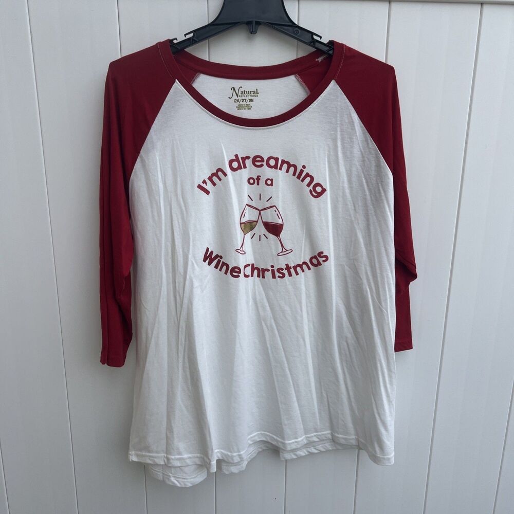 Natural Reflections Christmas Top Women's 2X I’m Dreaming Of A Wine Christmas